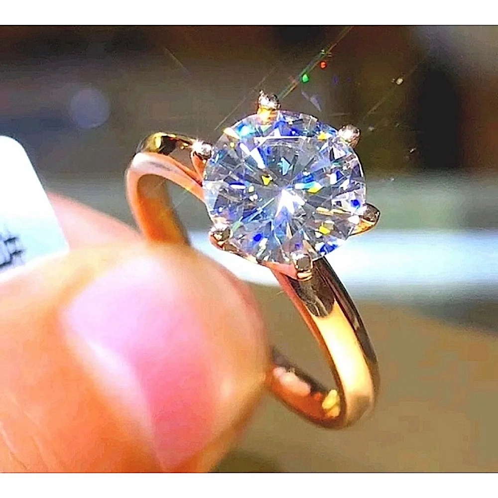 NEW 2 Ct Solitaire Simulated Diamond 14k Gold Plated S925‎ Engagement Ring